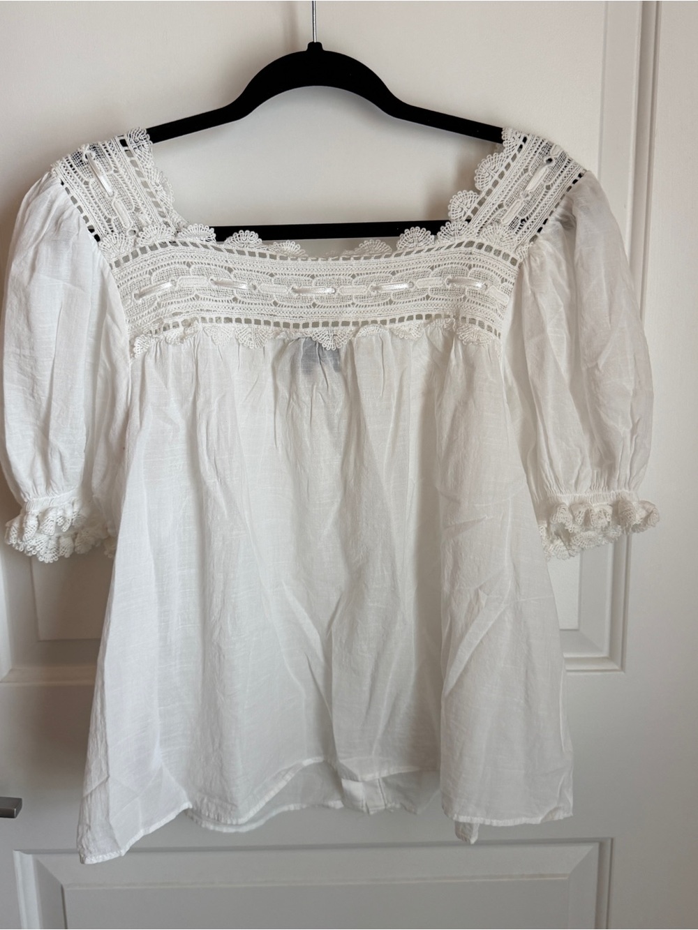 Industry White Lace-Trim cotton Peasant Blouse - Picture 5 of 7